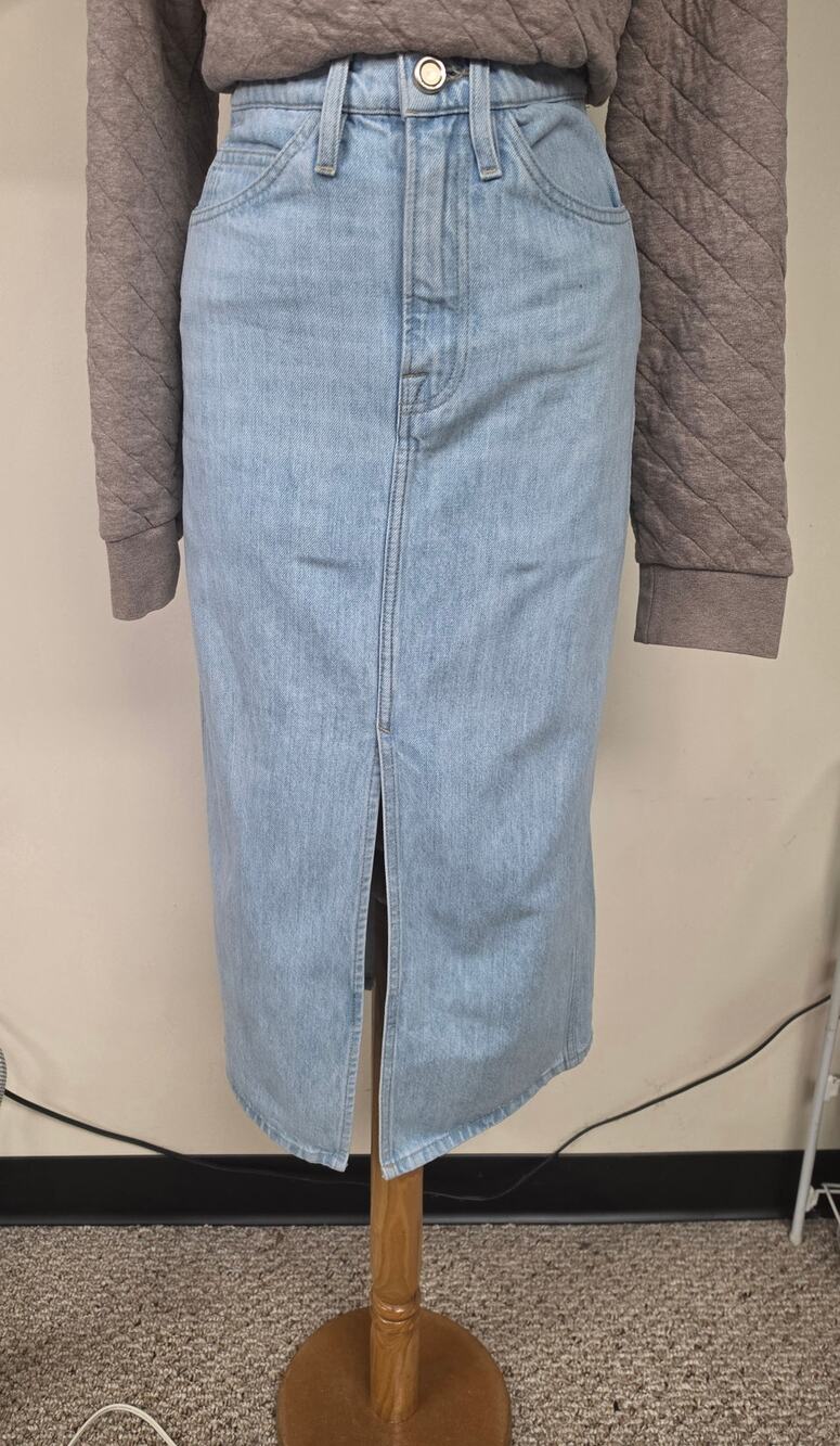 FRAME Le Italien Maxi Denim Skirt 24 Turin Light Wash Front Slit Italy 0067